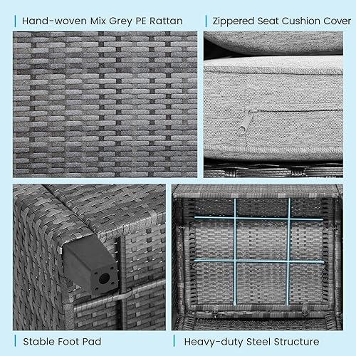 Miniatura 7 de HAPPYGRILL Juego de muebles de patio de 3 piezas juego de conversación de ratán de polietileno para exteriores con cojines extraíbles sofás de