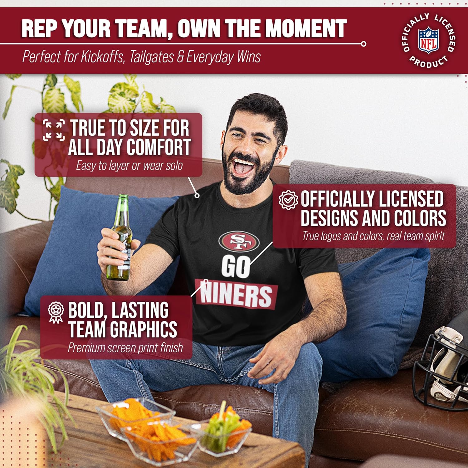 Team Fan Apparel NFL Adult Team Slogan Unisex T-Shirt - Tagless - Show Your Team Pride with Ultimate Comfort and Quality - Image 5