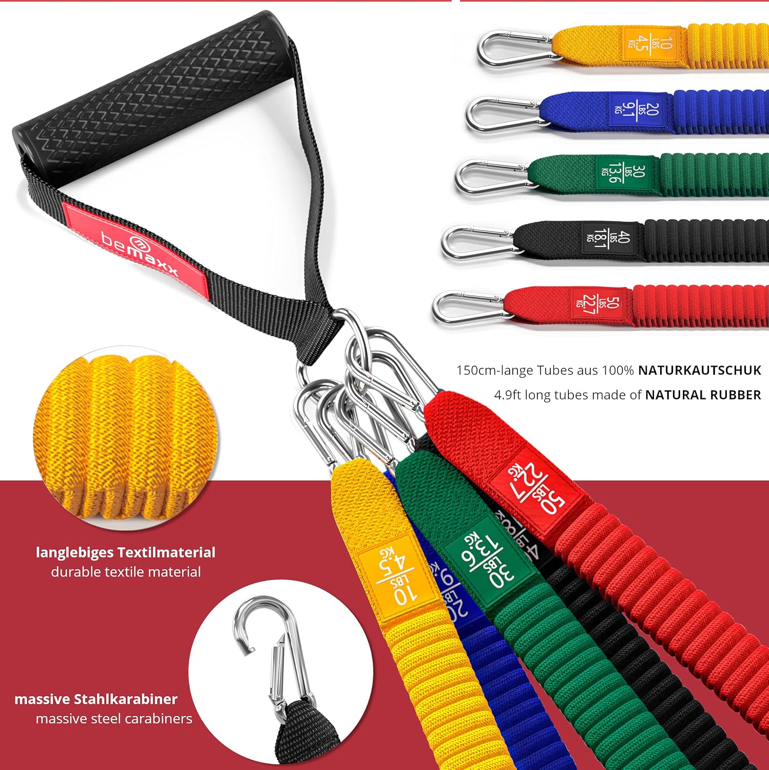 Resistance Bands Set including Handles, Door Anchor, Ankle Straps + Exercise Ebook - Image 3