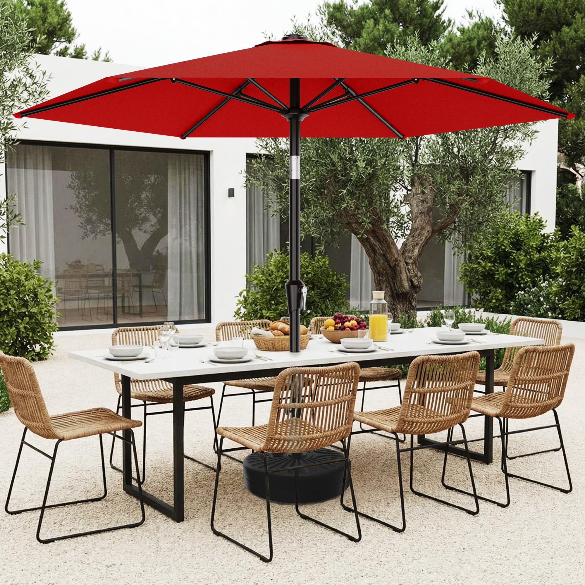 AreShark 10 FT Patio Umbrella for Outdoor, Outdoor Table Umbrella with Push Button Tilt and Crank, Outdoor Patio Umbrellas with 6 Sturdy Ribs, Patio Umbrellas for Market, Garden, Pool (Red) — view 8