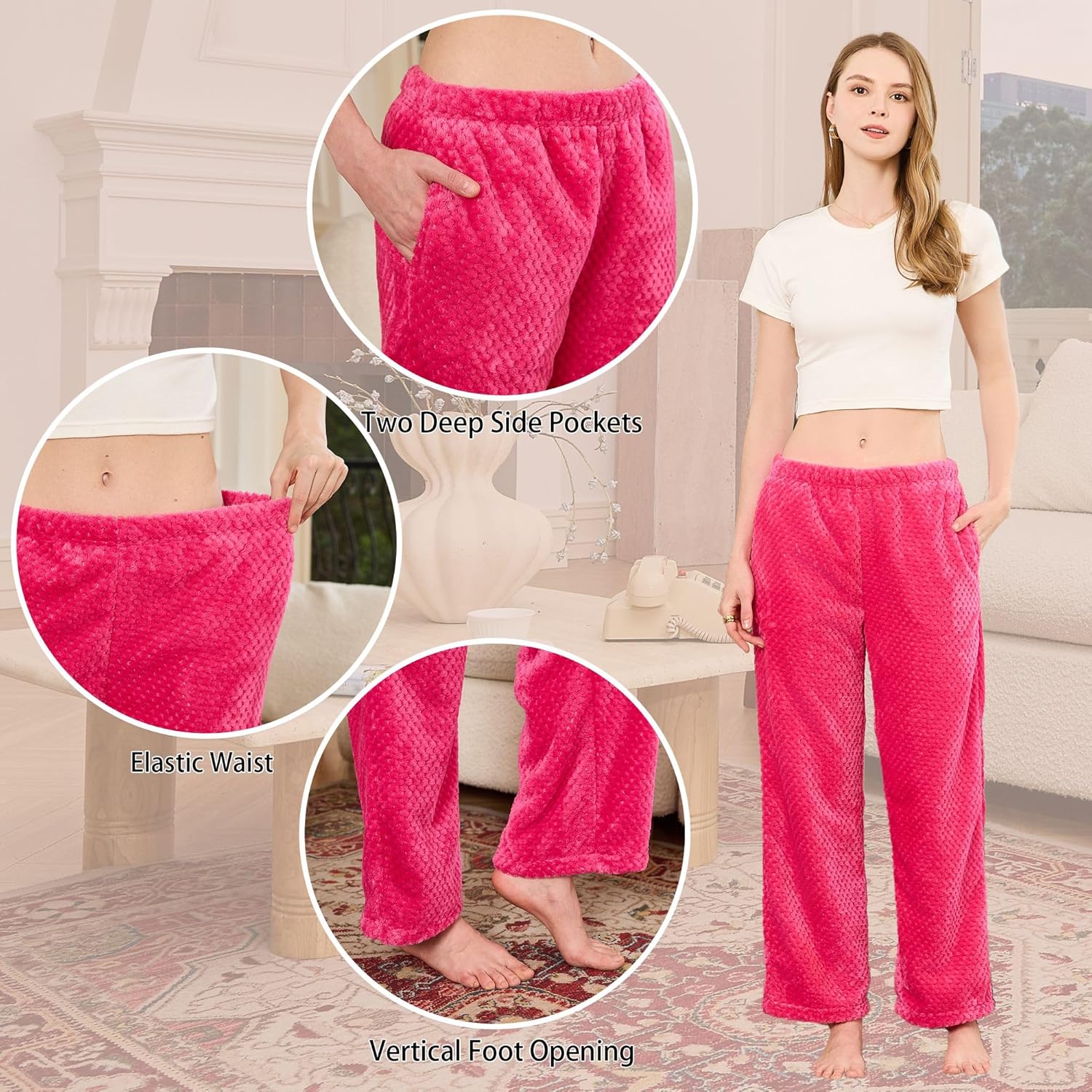 HEARTNICE Women's Fleece Pajama Pants, Warm Plush Soft Pj Bottoms with Pockets Comfy Fuzzy Lounge - Image 3