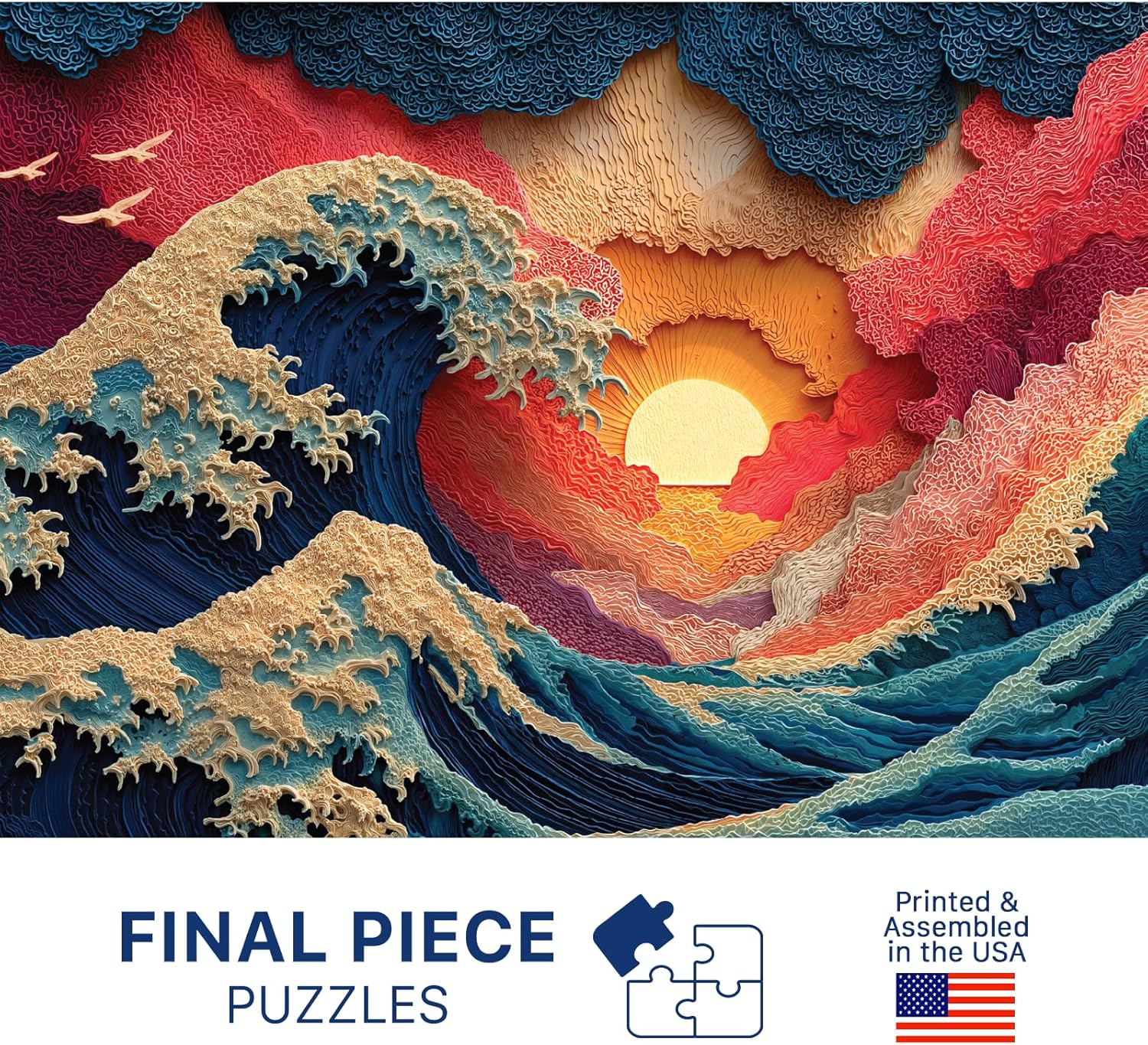 Great Wave (#2) – 1000 Piece Jigsaw Puzzle for Adults | Premium European Blue Board | Satin Low-Glare Finish | Ribbon Cut | Bonus Poster | Display-Worthy Box | Printed in USA | Final Piece Puzzles