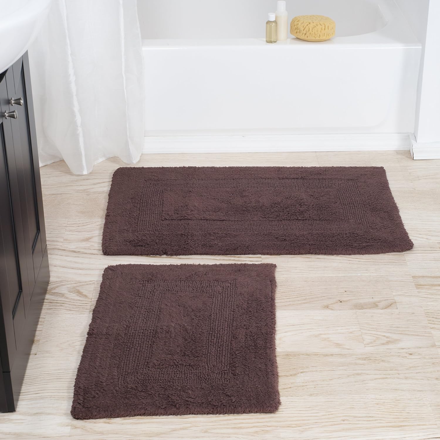 Bathroom Rugs - 2-Piece Cotton Bathroom Mat Set - Machine Washable Bath Mats for Restroom, Kitchen, or Laundry Room by Lavish Home (White)