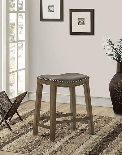 Miniatura 2 de Lexicon Alviso Taburete de madera con asiento de silla de montar, 24 pulgadas de ancho, gris
