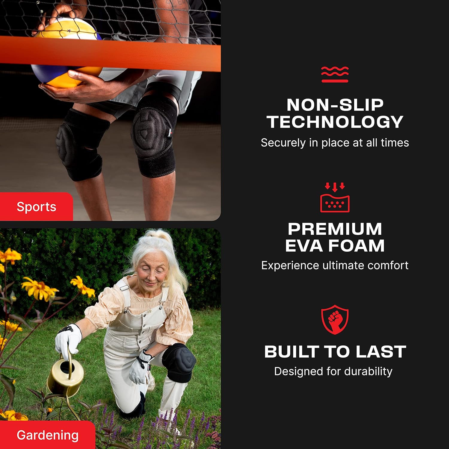 NoCry Premium Memory Foam Kneeling Pad with Non-Slip Technology; Extra Thick Gardening Knee Mat & Supportive Sports and Gardening Knee Pads; Unique Adjustable Straps; Durable Gardeners Knee Pads