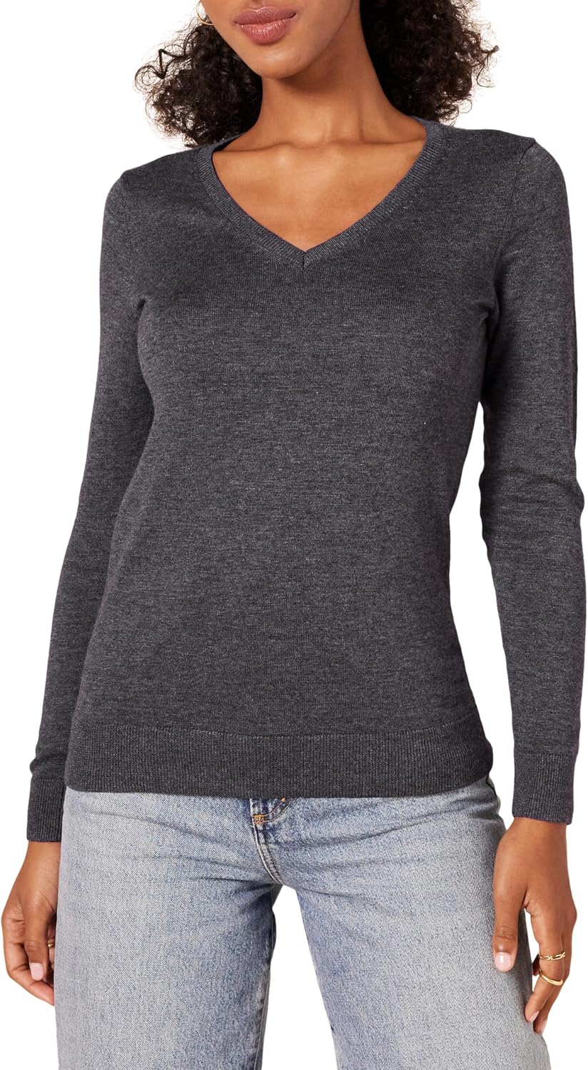 Amazon Essentials Womens Classic-Fit Lightweight Long-Sleeve V-Neck Sweater (Available in Plus Size)
