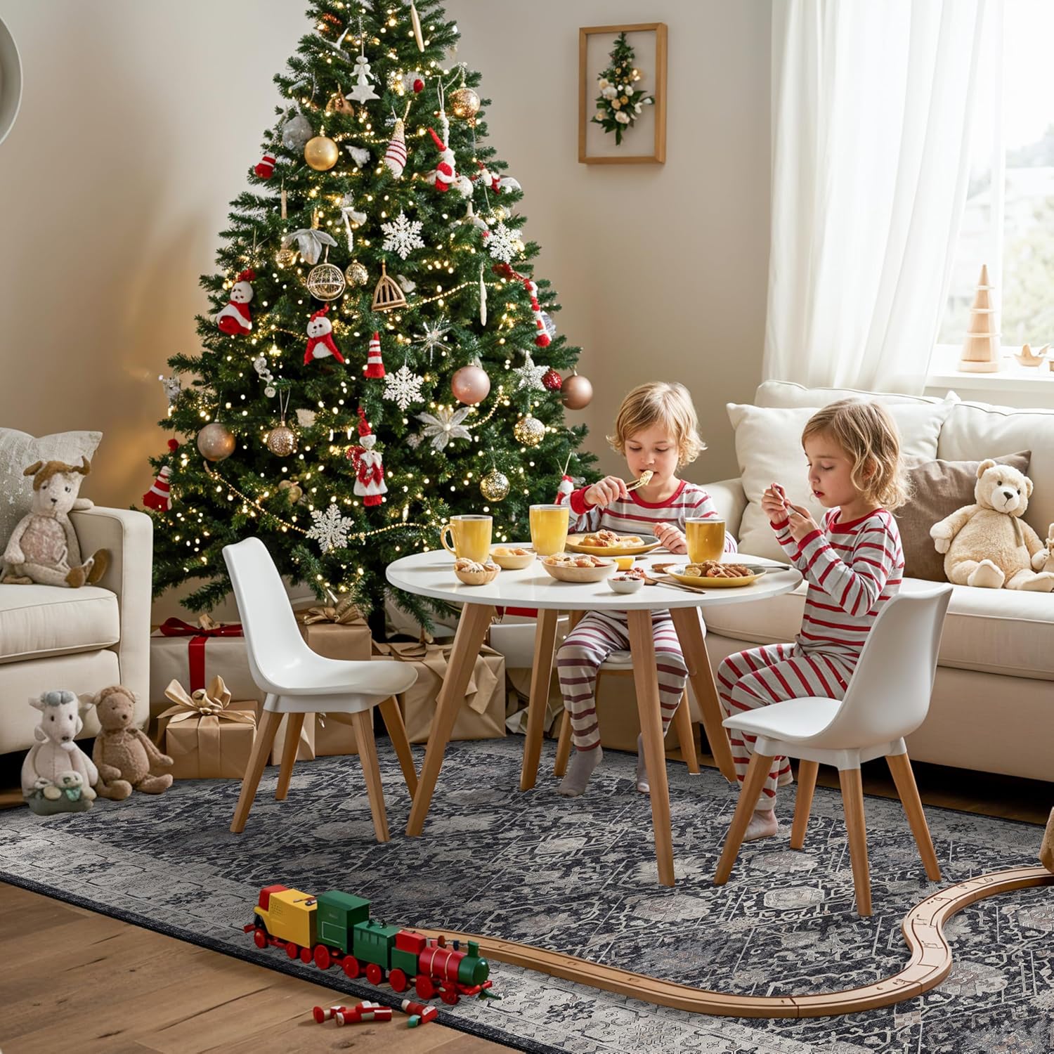 Washable 4x12 Hallway Runner Rug: Vintage Soft Carpet for Living Room Bedroom Stain Resistant Area Rug with Non-Slip Backing for Entryway Kitchen Thin Floor Mat for Bathroom Dining Room(Black,4x12)