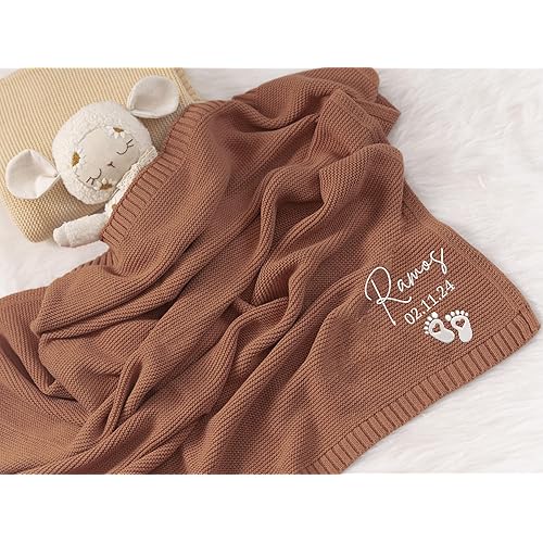Personalized Baby Blanket, Custom Embroidered Baby Blanket with Name, Chunky Knit Baby Blanket, Handmade Nursery Blankets, 40 * 30inch, Newborn Baby Gifts for Boy/Girl, Birthday, Christmas