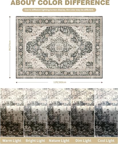 Miniatura 241 de Alfombras de área de 8 x 10 pies para sala de estar, vintage lavable con parte trasera antideslizante, resistente a las manchas, alfombra de área