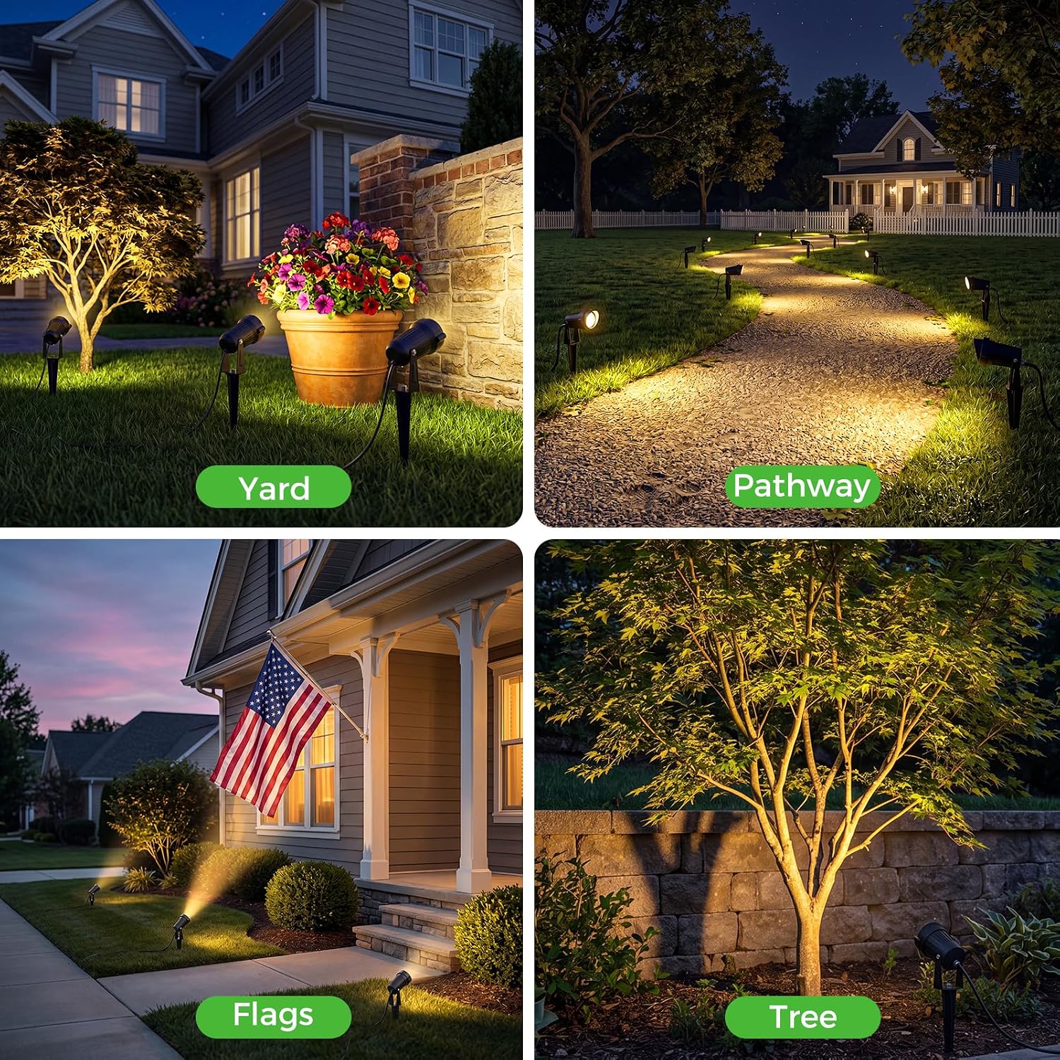 nipify 5W Outdoor Spot Lights, COB Landscape Spotlights with Spiked Stand | 2 Pack, 9.8 FT Cord, Warm White, Waterproof, Ultra Bright, Lighting for Flagpole Tree Yard Lawn Statue