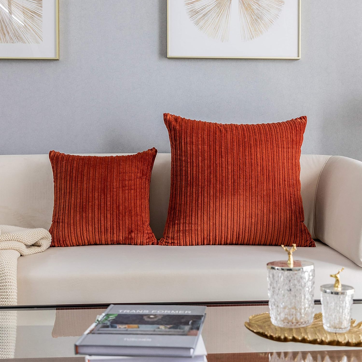 Kevin Textile Set of 2 Fall Pillow Covers Solid Supersoft Corduroy Handmade Decorative Velvet Throw Pillow Cushion Cover for Seasonal Autumn, Burnt Brick, 18x18 Inch(45cm) - Image 9