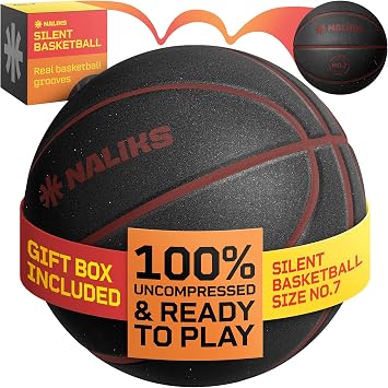 Silent Basketball Size 7, 29.5 Airless Indoor Basketball | Gift Box Included, Pro PU Foam Basket Ball, for Quiet Dribbling Indoor, Real Grooves, 90% Bounciness, 12.7 Oz