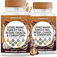 Vista 1 de Superfood MD Suplemento de hongo de melena de león con cola de pavo Reishi Cordyceps Chaga con raíz de malvavisco - 120