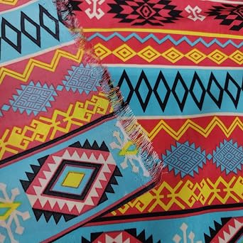 Native American Tribal Print Polyester Fabric, 90s Style, 57 in Wide, Sold by Yard