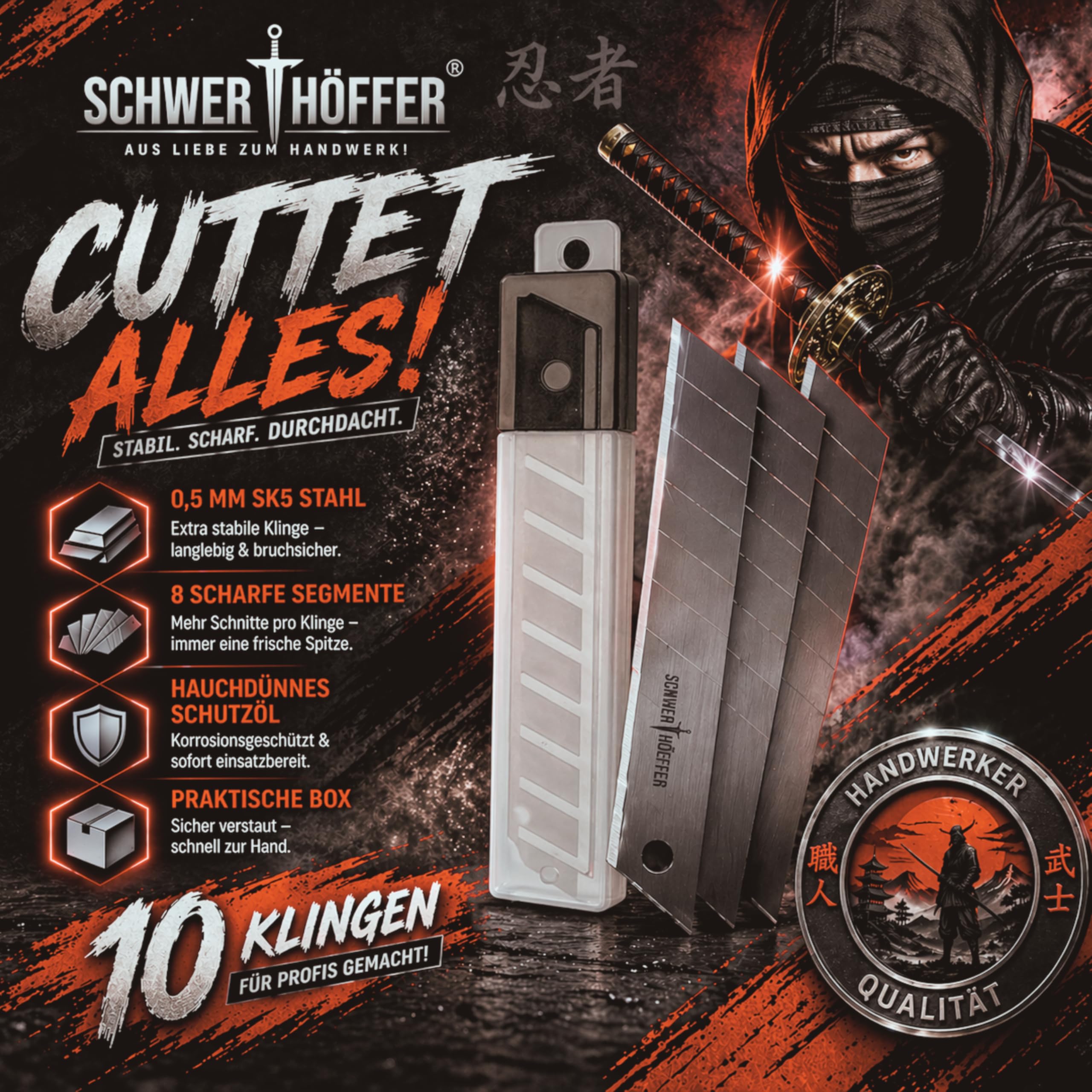 60x Profi Cuttermesser Klingen 18mm - Ersatzklingen Cuttermesser aus hochwertigem Stahl - Cutter Messer - Gehärtet & ultra scharf - Abbrechklingen für Cutter Messer
