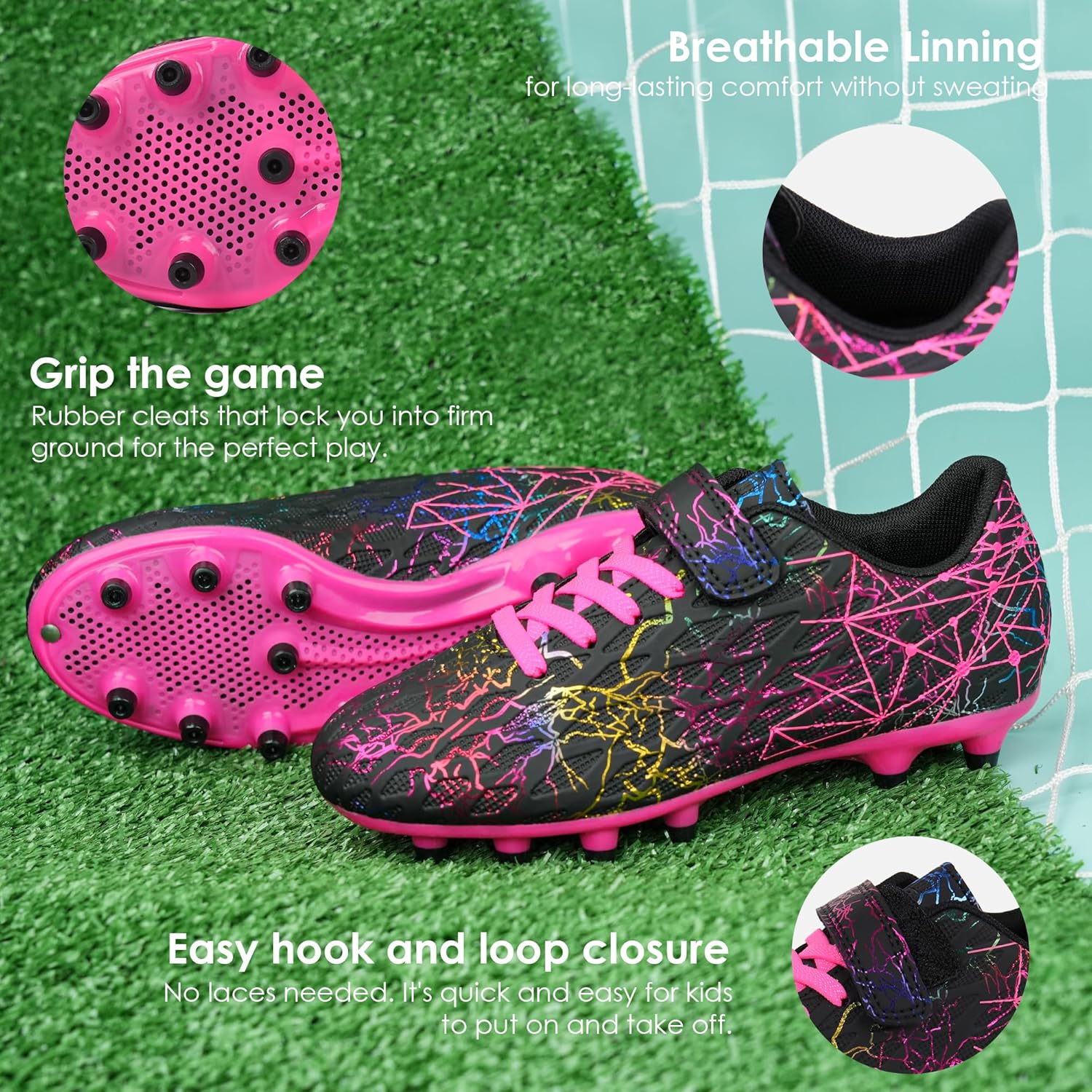 brooman Kids Firm Ground Soccer Cleats Girls Football Cleats with Shin Guards and Soccer Socks - Image 4