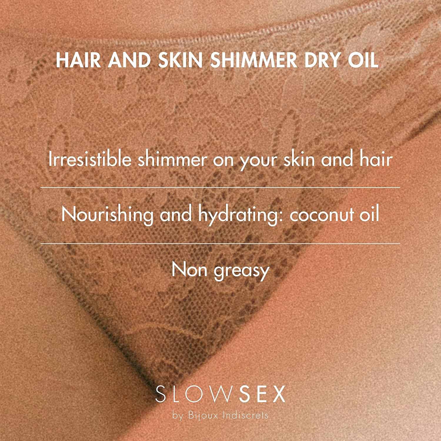 Bijoux Indiscrets Dry-Touch Intimate Shimmer Oil – Hydrating Coconut Body Oil with Glow Effect – External Use Highlighting Oil for Skin & Pubic Area – Vegan, Biodegradable – 30ml
