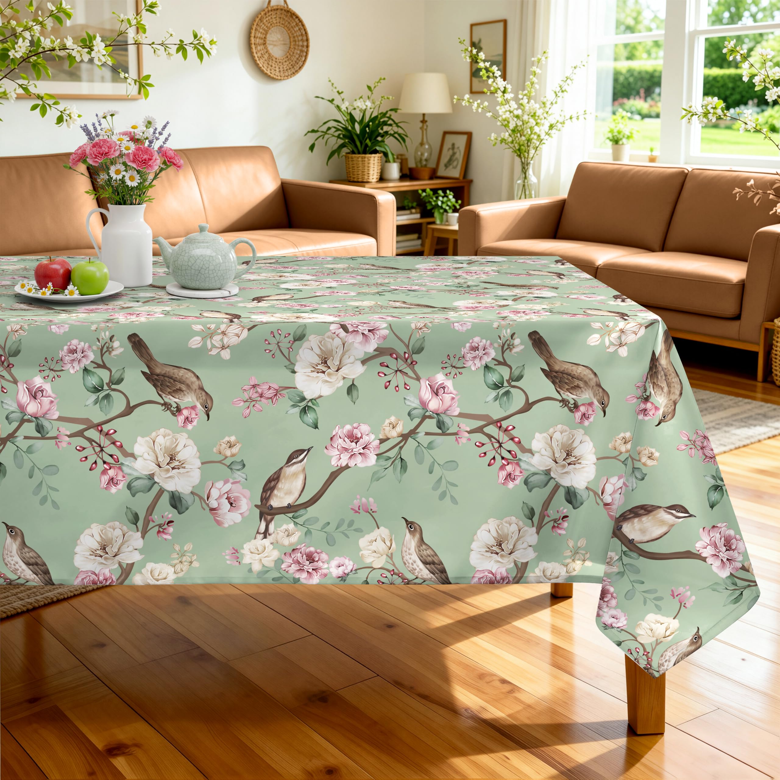 Nappe de Table Motif Oiseaux pour Décoration Fleurie de Cuisine et Jardin