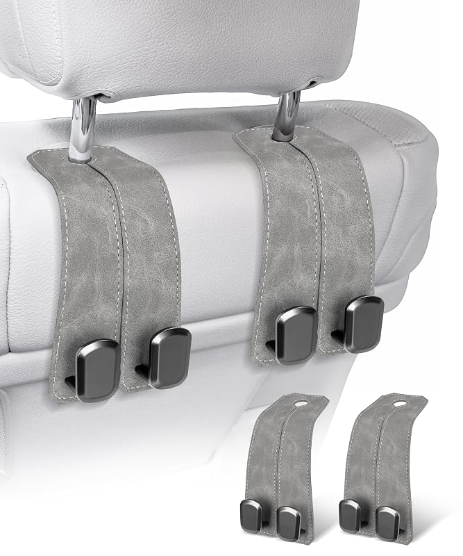 Gancho para Bolsa e Organizador de Encosto de Banco VETERBONE em Couro e Metal para Apoio de Cabeçote, Cinza, Pacote com 2