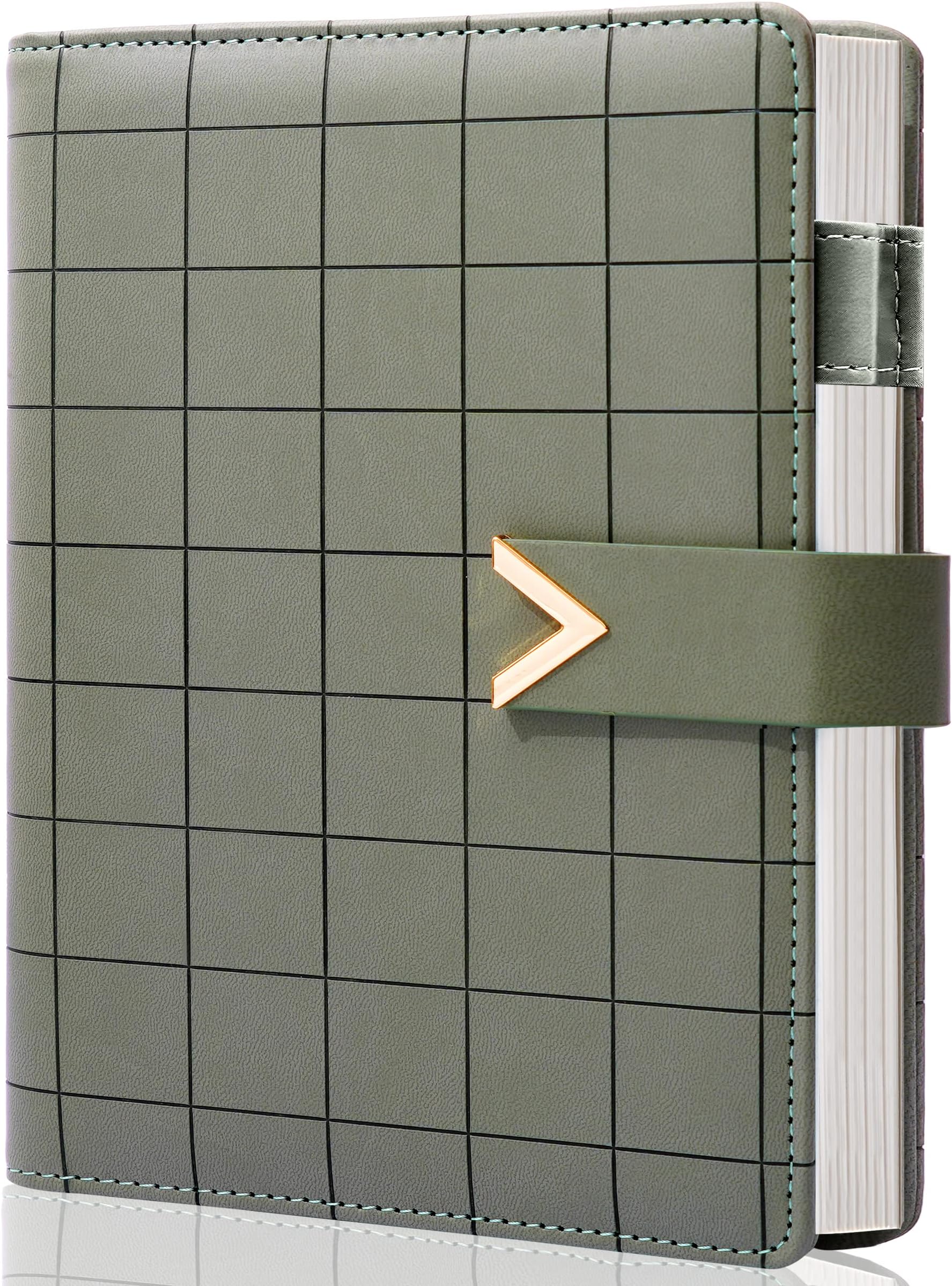 CAGIE A5 6 Ring Binder Refillable Planner Notebook 6 Hole Binder Organizer Business Planner Agenda for Men Women Spiral Leather Journal Writing Notebook Green