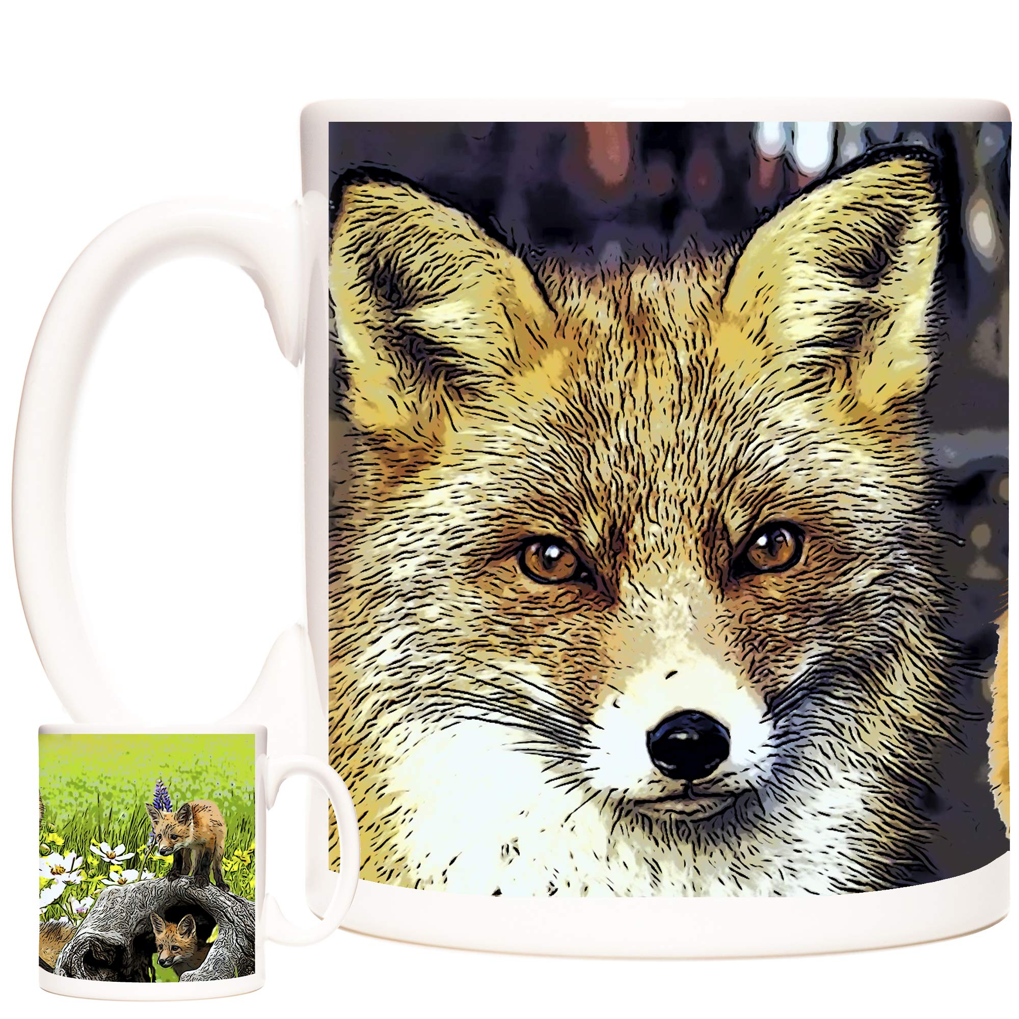 KAZMUGZBeautiful WILY FOX MUG Magnificently Cunning Foxes on an 11oz ceramic mug. Dishwasher and Microwave safe Customizable Custom personalizable gift Can be personalised ANIMALS of The WORLD RANGE