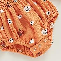 Vista 8 de Traje de bebé recién nacido, lindo mameluco de manga larga fruncido, cómodo traje de bebé niña Naranja