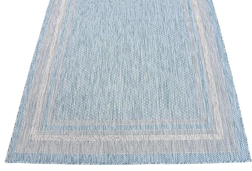 Vista 111 de Unique Loom - Colección Outdoor Border - Tapete para exteriores de borde suave - 5 pies 3 pulgadas x 8 pies, rectangular, azul/marfil azu/marfil