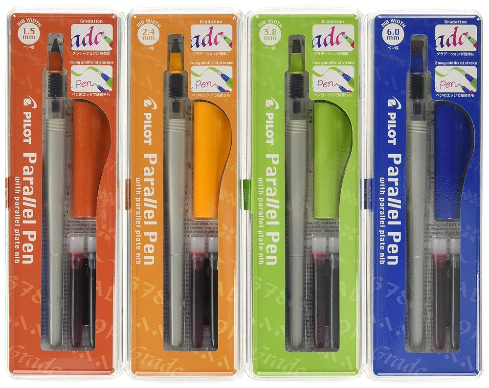 PILOT Parallel Calligraphy Pen Set, 1.5 mm, 2.4 mm, 3.8 mm and 6 mm with Bonus Ink Cartridge (P9005SET)