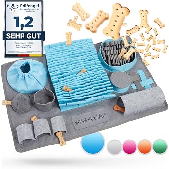 Briliantwerk  Sniffing Rug for Dogs Extremely Durable Material 10 Training Elements and 3 Difficulty Levels Intelligence Toy for Your Pets Sense of Odour Blue