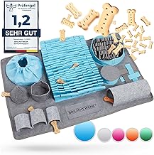 Sniffing Rug for Dogs, Extremely Durable Material, 10 Training Elements and 3 Difficulty Levels, Intelligence Toy for Your Pet's Sense of Odour (Blue)