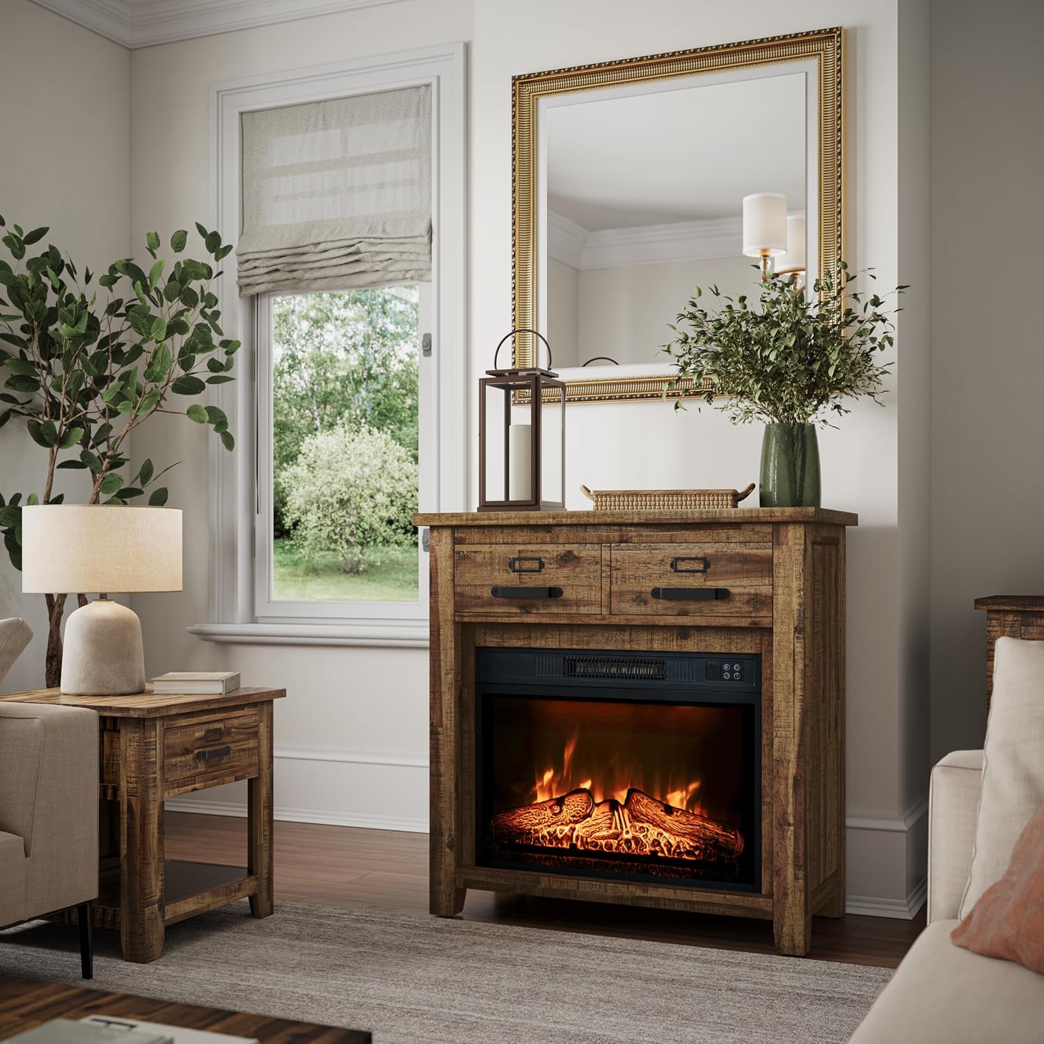 Jofran Hearthside Modern Rustic 32" Electric LED Fireplace 5000 BTU Console TV Stand,Cannon Valley