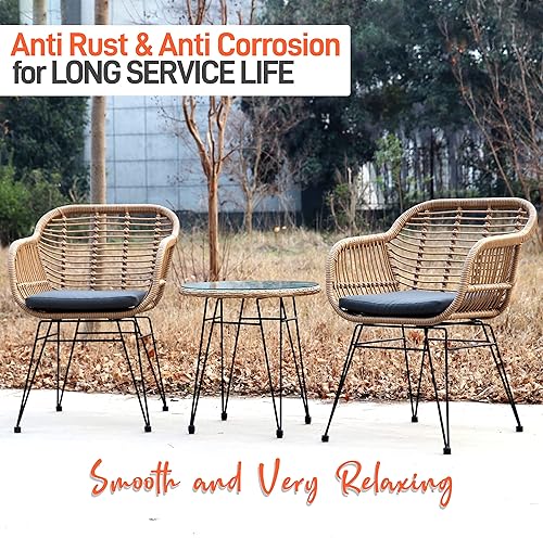 Miniatura 4 de SereneLife 3 piezas Chat 2 sillas individuales con cojines y 1 mesa de centro con parte superior de cristal, juego de muebles de ratán para