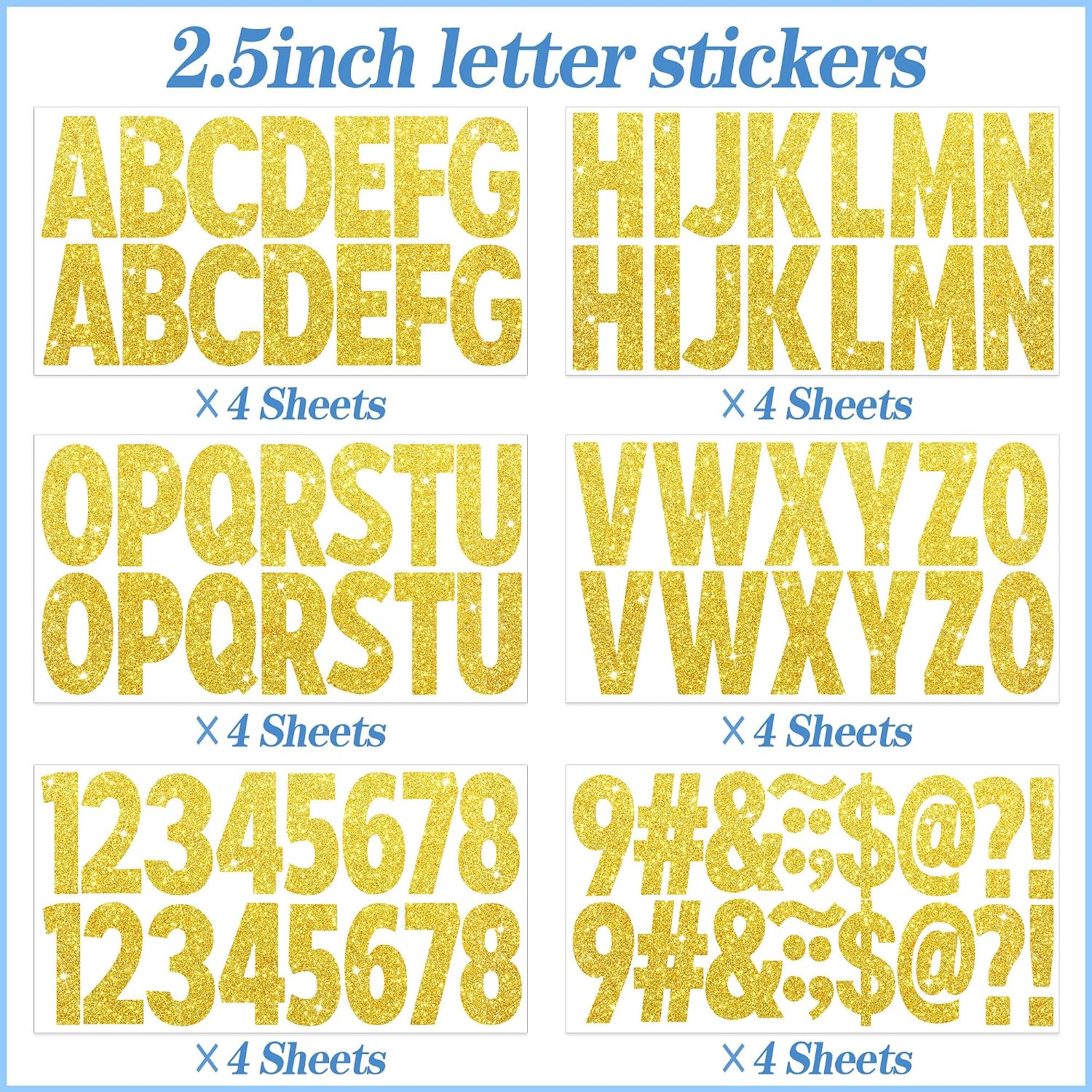 24 Sheets Large Letter Stickers Glitter Alphabet Stickers (Gold, 2.5 Inch)