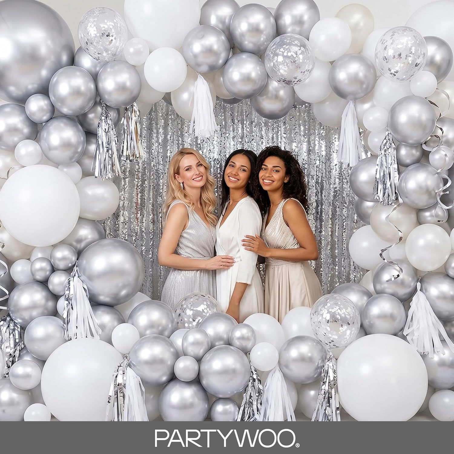  Silver Balloons 140 pcs Different Sizes of 18 12 10 5 Inch Silver Balloon Arch Kit Garland for Birthday Graduation Bachelorette Engagement Bridal Shower Wedding Party Decorations Silver-G102 thumbnail