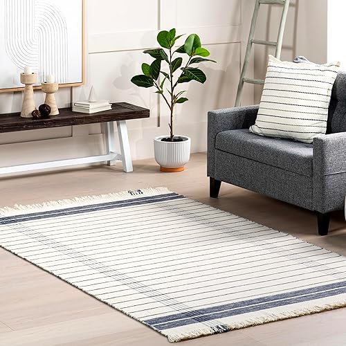 nuLOOM Celena - Alfombra decorativa de lana a cuadros de 2 x 3 pies para sala de estar, dormitorio, comedor y cocina, color marfilazul