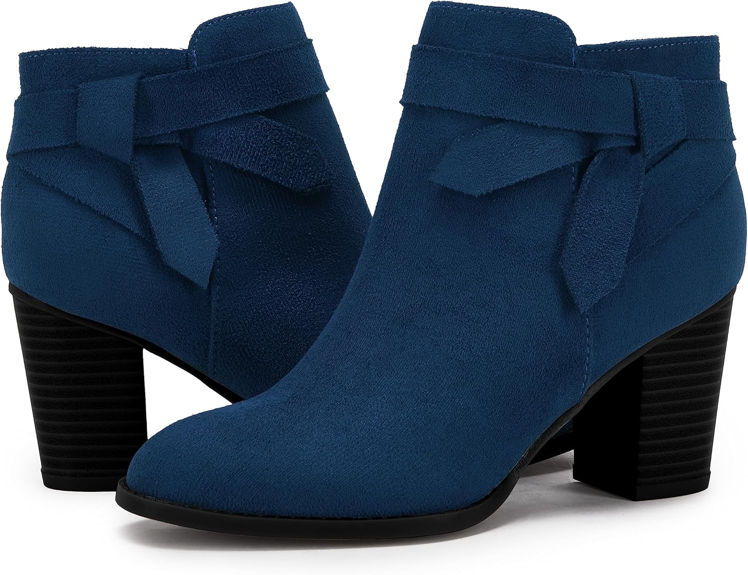 PiePieBuy Women's Tie Knot Chelsea Pump Ankle Boots Closed Toe Stacked Heel Booties Shoes - Image 4