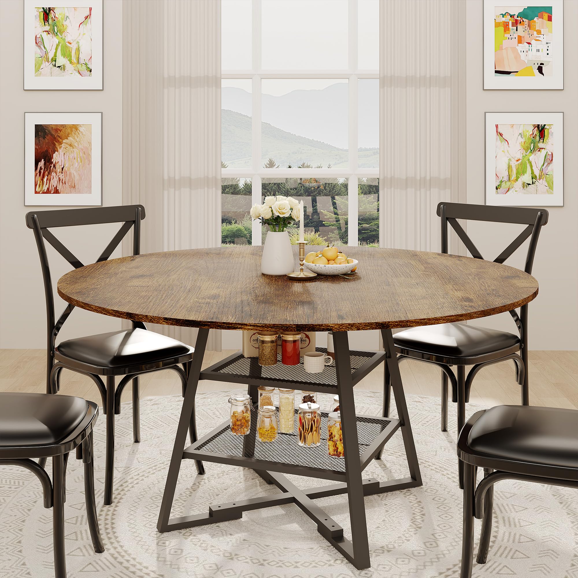 LuyFuitre Dinning Room Tables for 4, Round Dining Table with Storage, 42 Inch Circle Kitchen Table High Top（no Chairs）