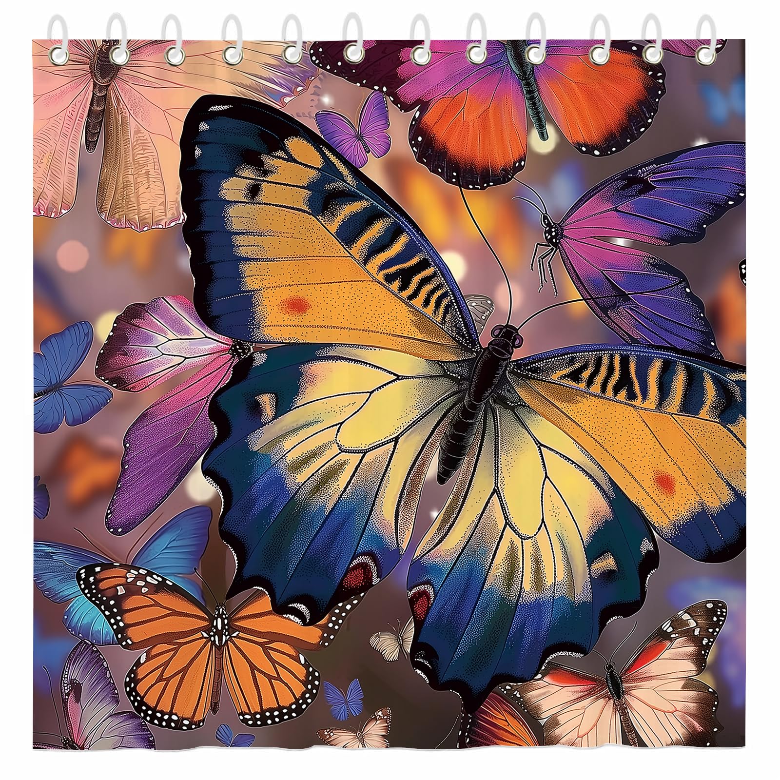 Colorful Butterfly Shower Curtain for Bathroom Flower Butterflies Romantic Magic Printed waterproof fabric shower curtain for bathroom home decoration Shower Curtain Set for Bathroom 70 x 70 Inch