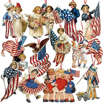 Fuutreo 48 Pcs 4th of July Ornaments for Tree Vintage Patriotic 250th Anniversary Tree Ornaments Red White Blue Patriotic Hanging Decorations for Home 4th of July Independence Day Decor