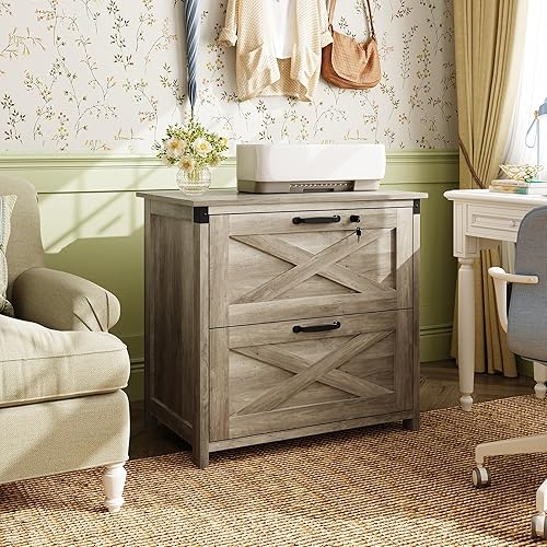 Miniatura 2 de DEVAISE Archivador de 2 cajones con cerradura, archivador lateral para tamaño cartalegalA4, soporte de impresora de madera para oficina en casa,