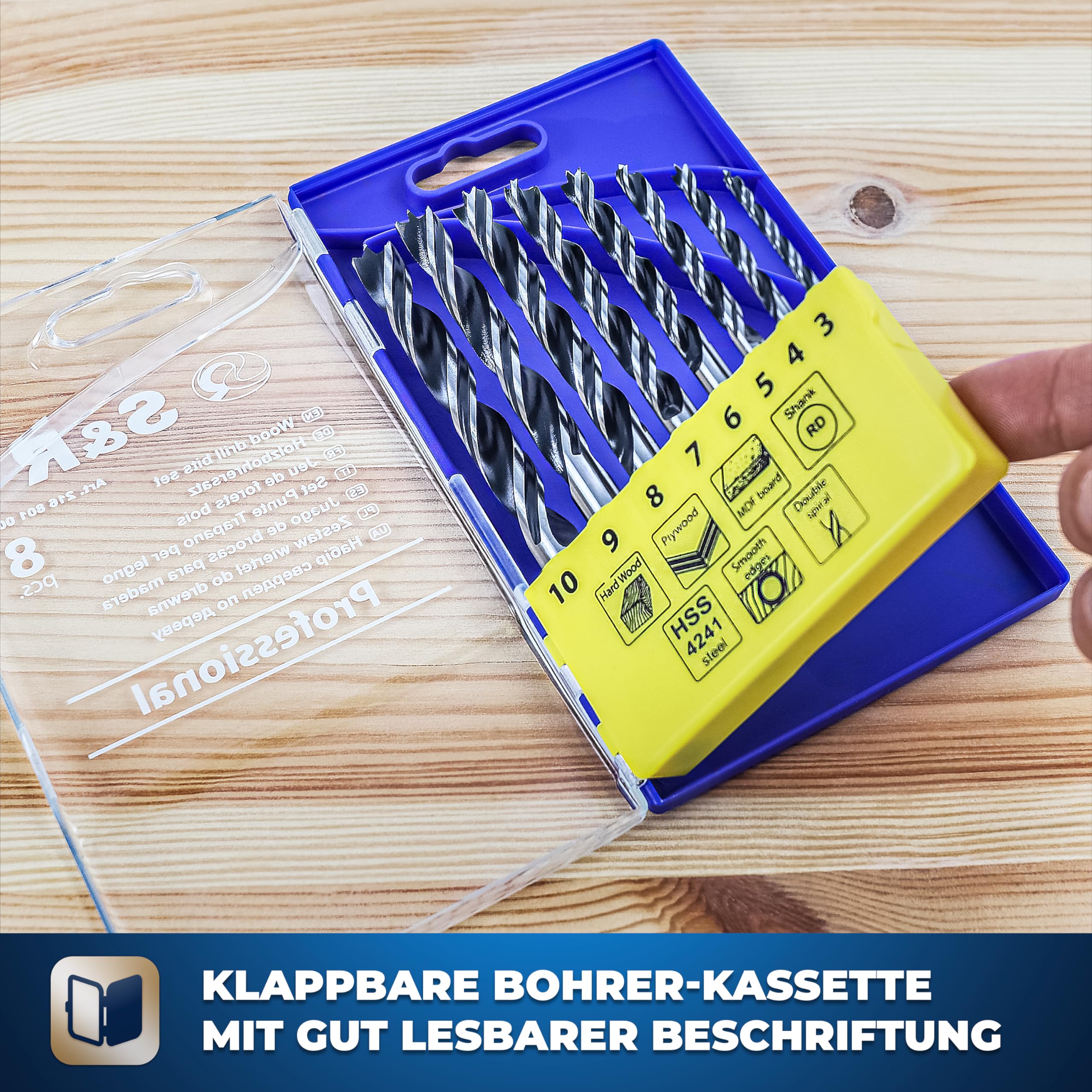 Carl Koch Holzbohrer Set 8-tlg (3-10 Mm) – Für Weich-/Hartholz, MDF, Chrom-Vanadium-Stahl
