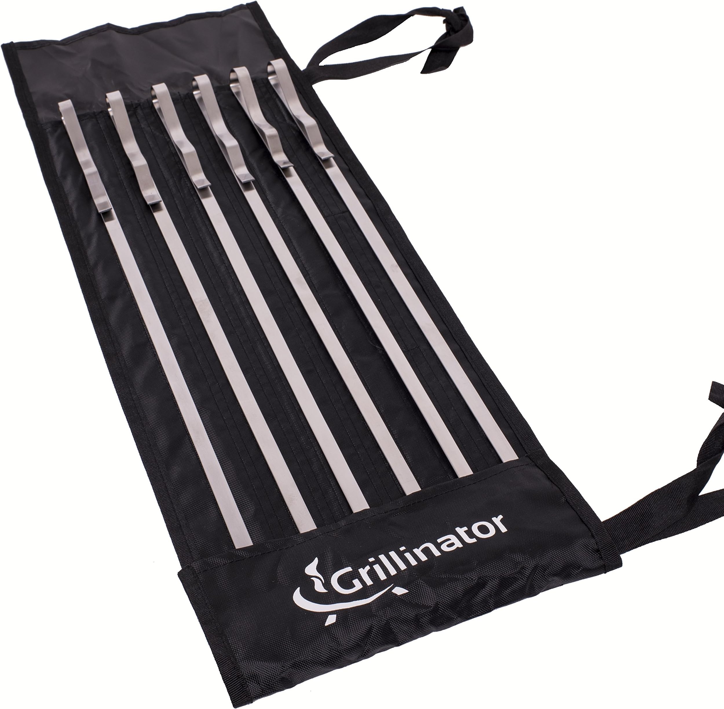 Grillinator Kabob Skewers Stainless Steel Kebab Maker Sticks 14 inch Shish Kababs, Set of 6 Replaces Wood Plastic & Bamboo Forks Rotisserie Rack & Grilling Baskets
