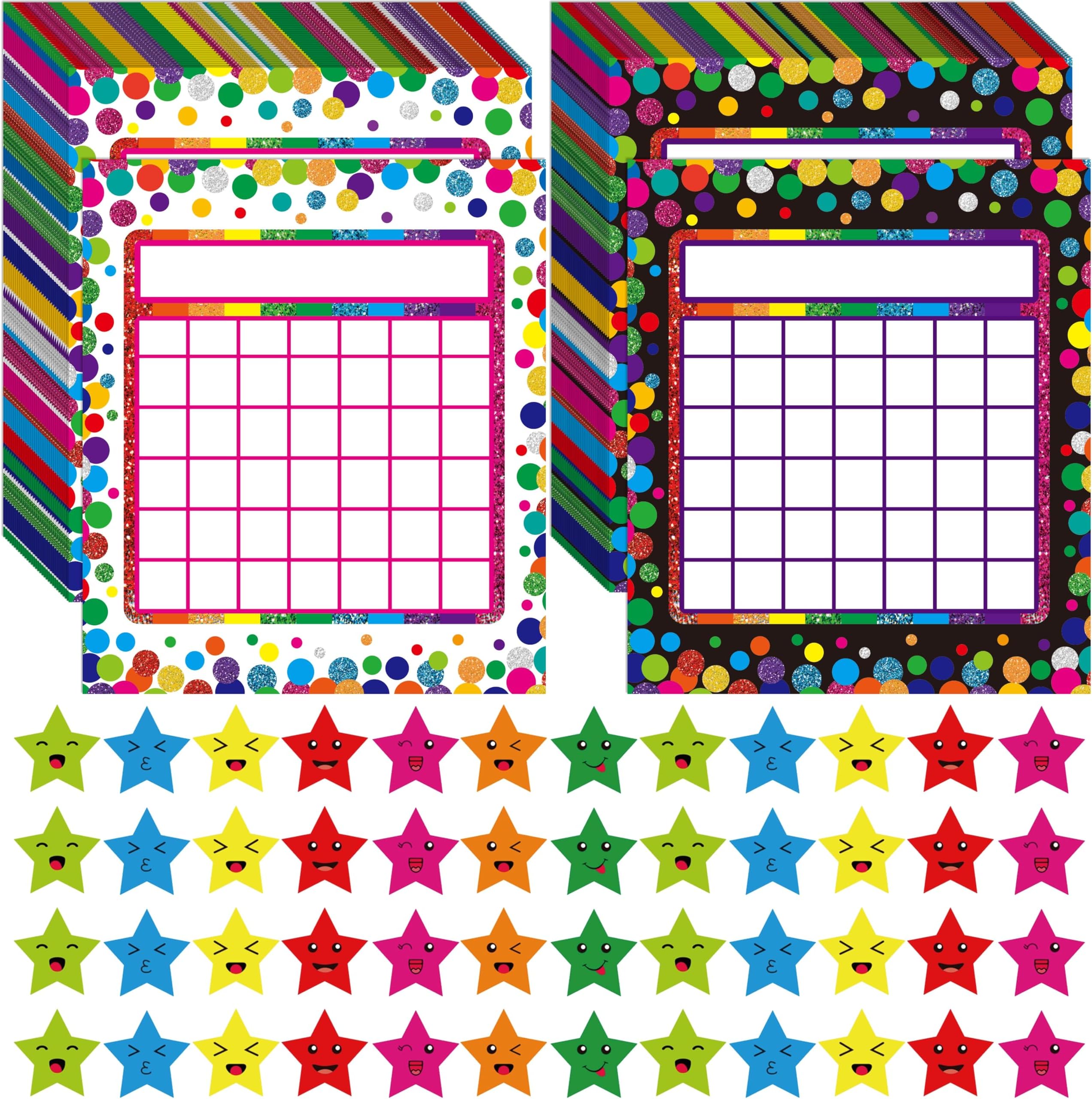 66 Pack Classroom Incentive Chart, 2 Confetti Designs with 2024 Star Stickers for Classroom Student Teacher Family Using Positive Behavior Chore Rewards (Confetti Theme)