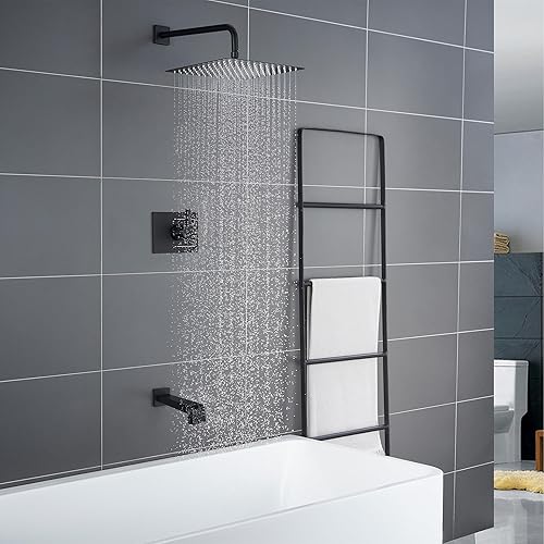 Miniatura 2 de Accesorios de ducha, juego de grifo de ducha negro con cabezal de ducha negro mate de 12 pulgadas y boquilla de bañera, cabezal de ducha negro y