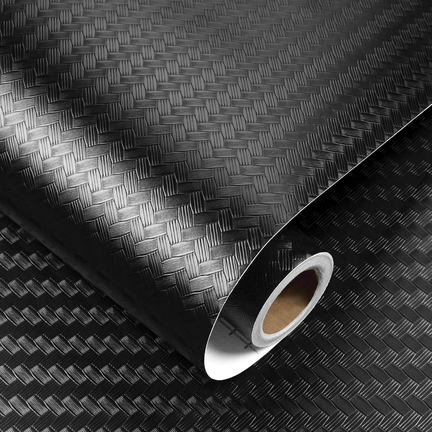 Decotalk Black Peel and Stick Wallpaper Textured Black Wallpaper for Bedroom17.7 x120 Weaving Grasscloth Wall Paper Textured Dark Contact Paper for Cabinets and Drawers