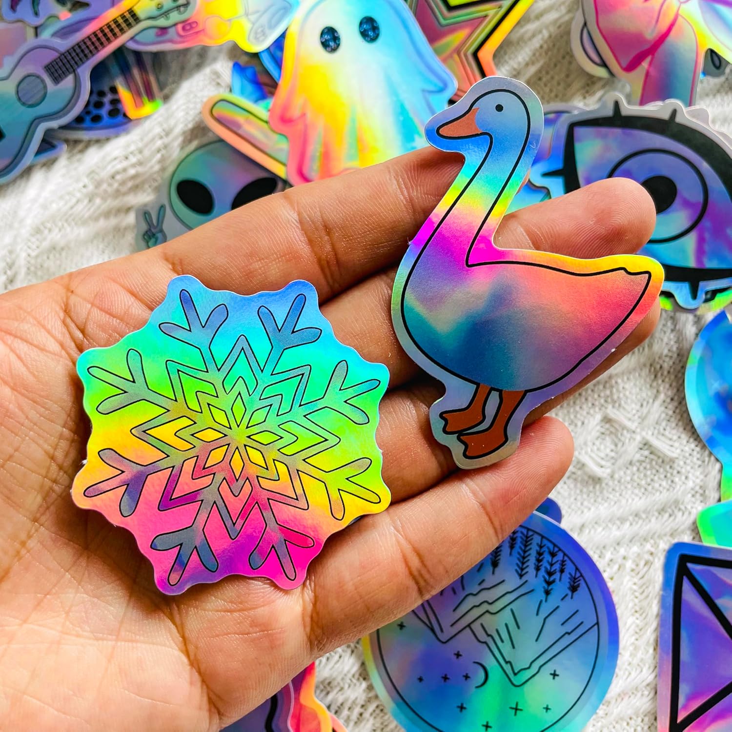 50pcs Holographic Kawaii Y2K Stickers Pack Aesthetic Vinyl Decals, Cute Iridescent Silver Waterproof Stickers for Laptop Water Bottle Scrapbook Journal Kindle Decoration image 5