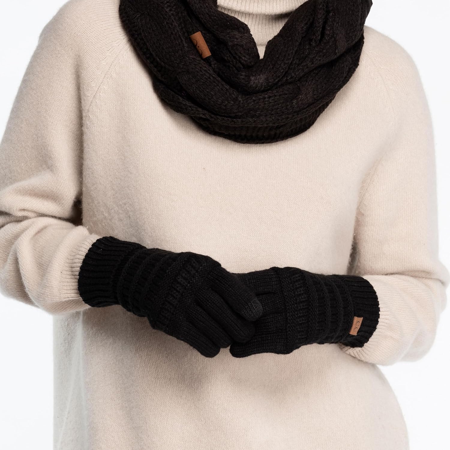 C.C Women Solid Ribbed Glove with Smart Tips (G-20)(G-33)(G-80)