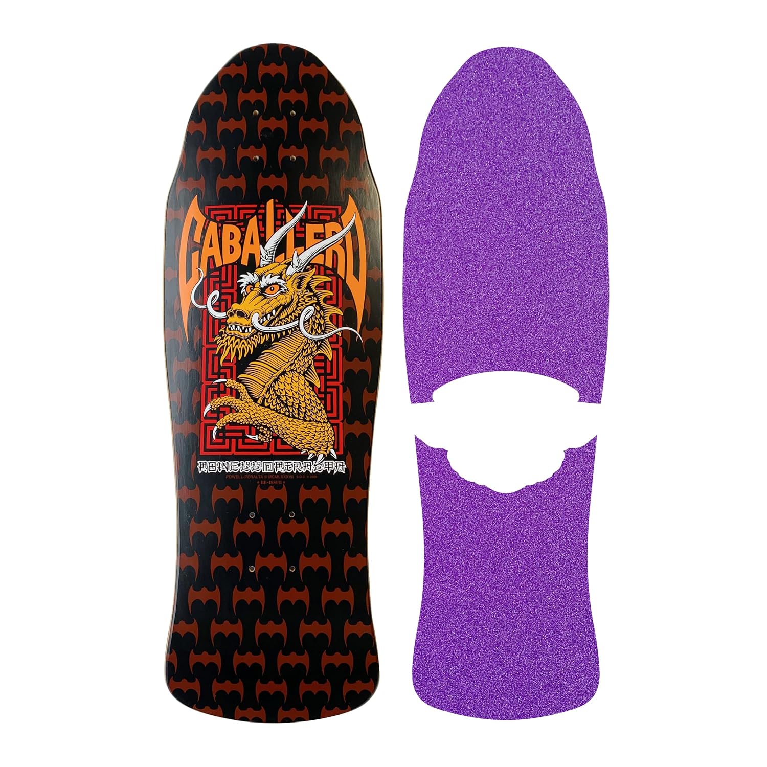 Die-Cut Skateboard Grip Tape for Powell Peralta Caballero Dragon & Bats Street Re-Issue (Classic Oval, Black)