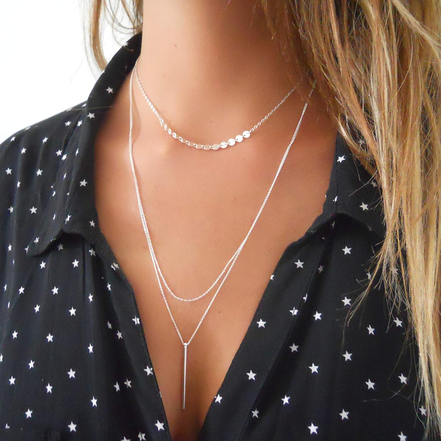 Annika Bella Silver Choker Necklace, Length 13-16 Inches, 925 Sterling Disc Bar Necklace, Waterproof, Handmade Jewelry for Women - Image 4