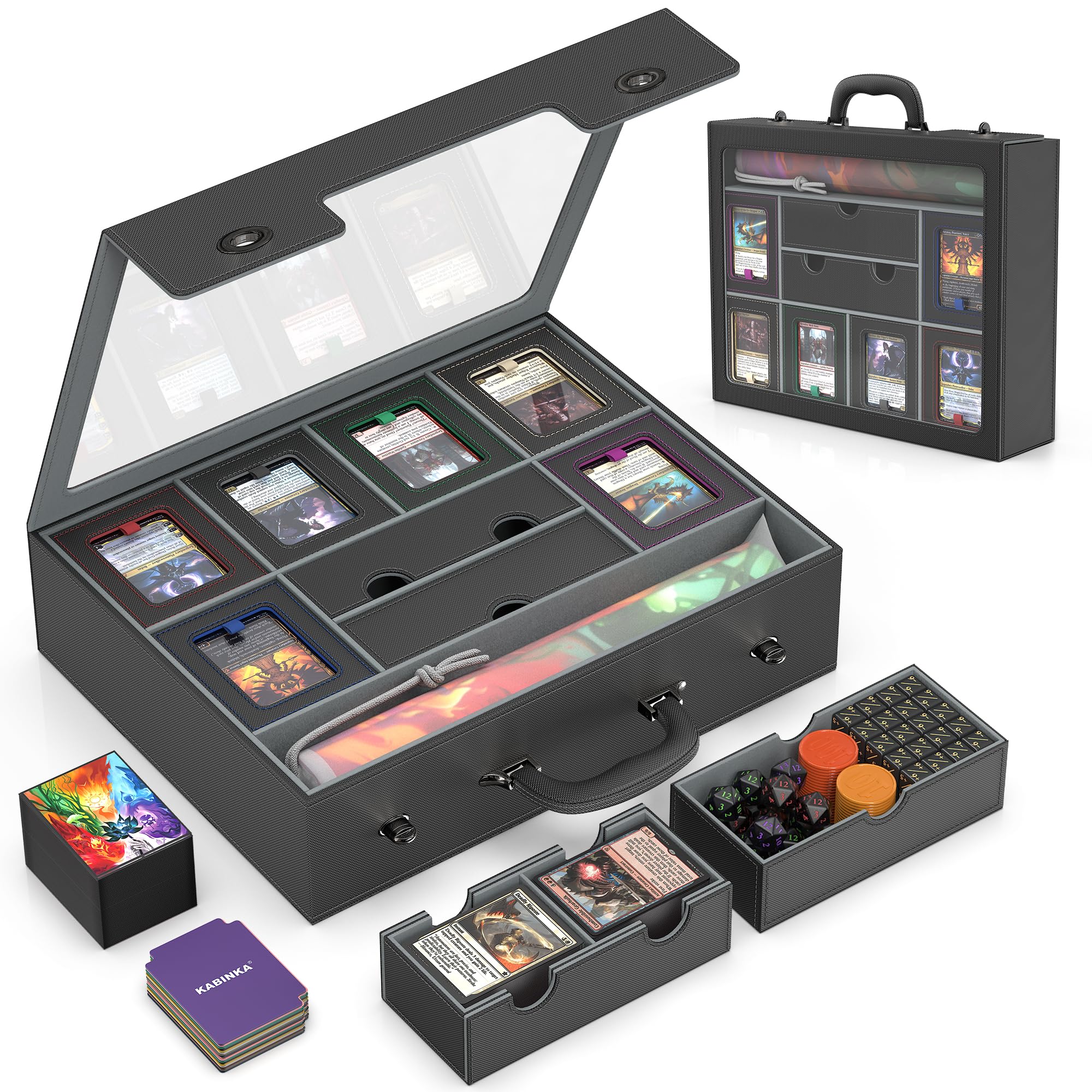 Kabinka MTG Commander Deck Box, boîte de rangement modulaire 9 en 1 pour cartes TCG avec plateau à dés et boîte buffet, étui à cartes d'une capacité de 6 plateaux, comprend 6 porte-cartes magnétiques